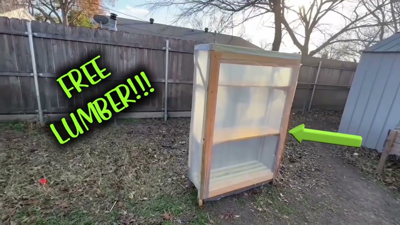 Indoor greenhouse built from scrap lumber.