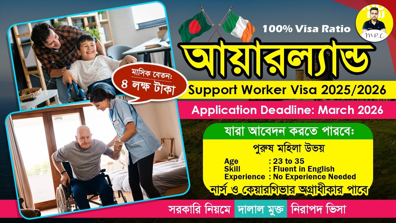 সরকারি ভাবে ২ লক্ষ টাকায় আয়ারল্যান্ড আসার সহজ উপায় Ireland Support Worker Visa 2025/2026 | Apply Now