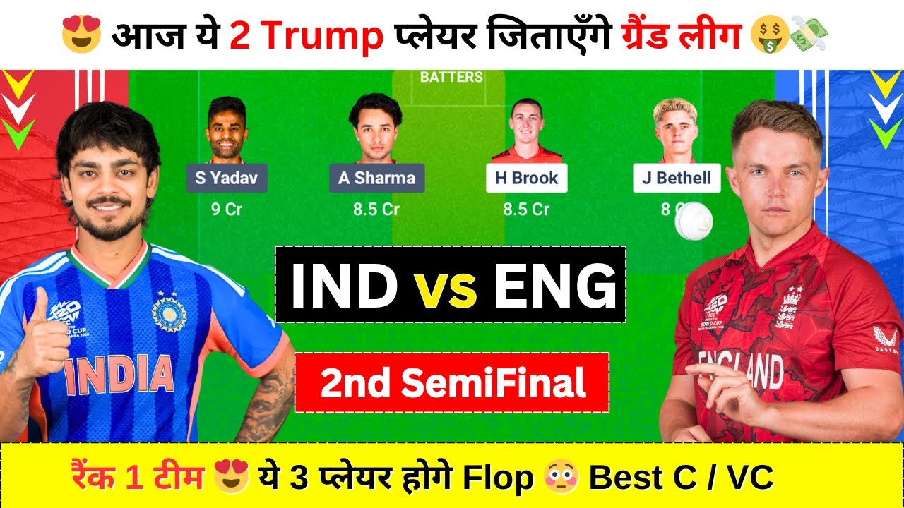 IND vs ENG Dream11 Prediction, IND vs ENG Today Dream11 Team, ENG vs IND, Semi Final Match
