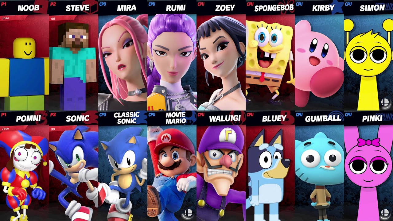 Sonic vs Mario vs KPop Demon Hunters vs Roblox vs Minecraft vs Fortnite | Super Smash Bros Ultimate