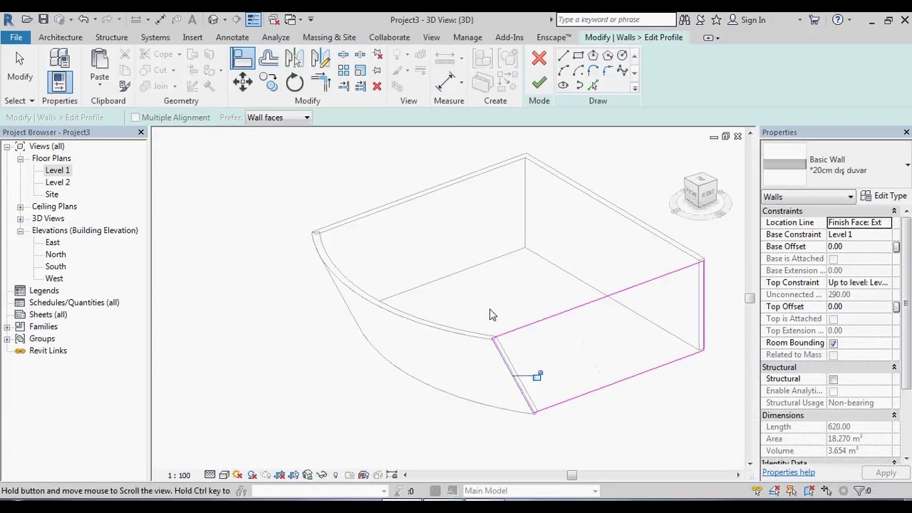 Revit eğimli duvar nasıl yapılır.