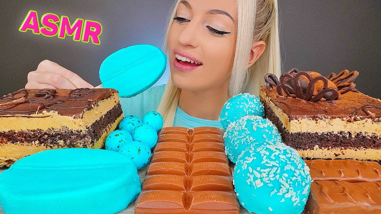 ASMR EATING CHOCOLATE, BLUE FOOD, ICE CREAM, CANDY BARS, CAKE, 초콜릿 디저트 DESSERT MUKBANG 먹방, 4K