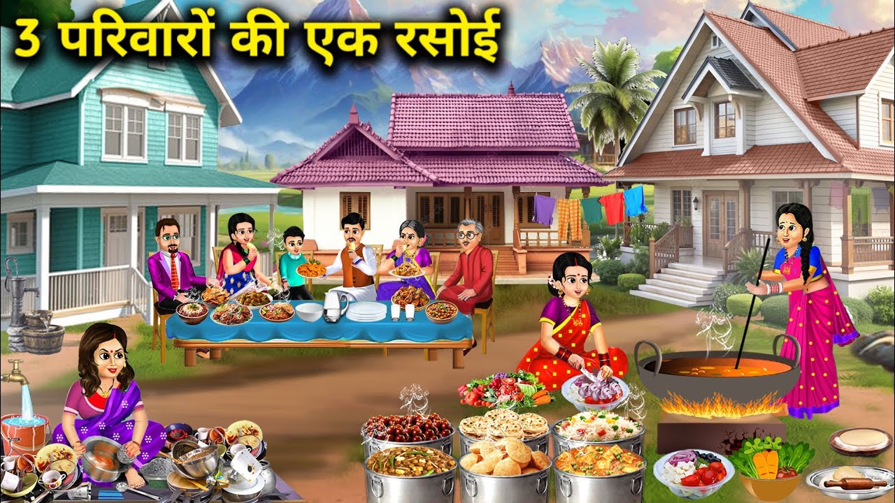 One kitchen for 3 families||cartoon videos||One kitchen for 3 families