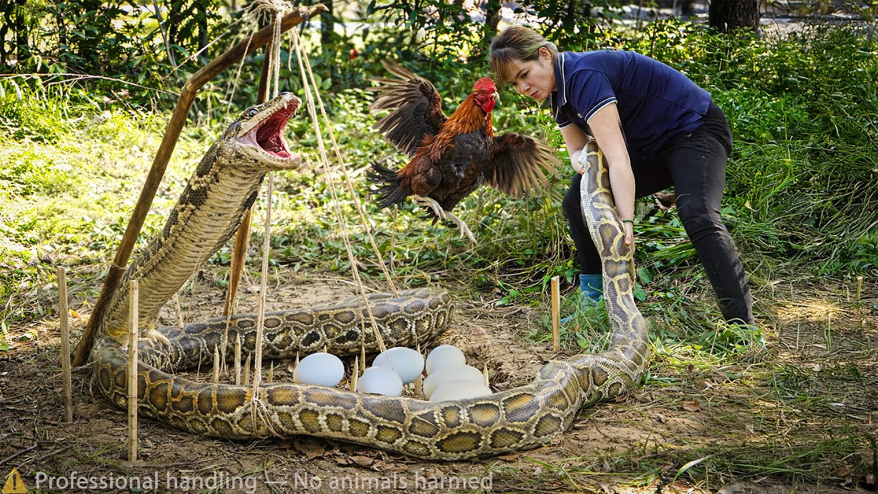 72 Hours on high alert: A giant python sneaks up behind the chickens… Giant Python Capture Trap