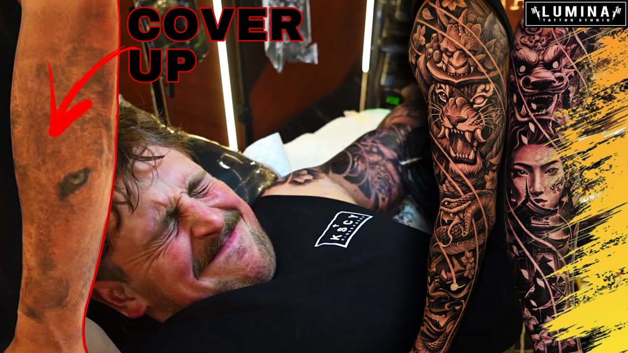 SPECIAL COVER UP TATTOO !!! JAPANESE STYLE FULL ARM SLEEVE TATTOO [ FULL VIDEO ]