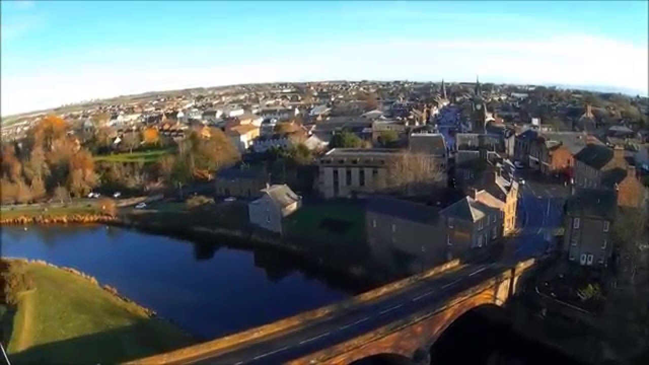 Aerial views of Annan river and Harbour on the Solway Coast SW Scotland
