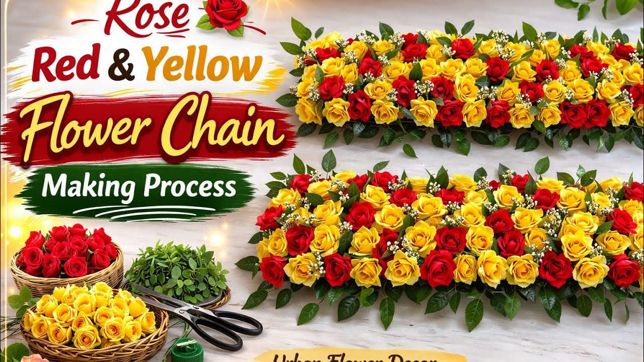 Artificial Rose Flower Chain Making Step by Step | Decoration Tutorial#flowerideas #flowerdecoration