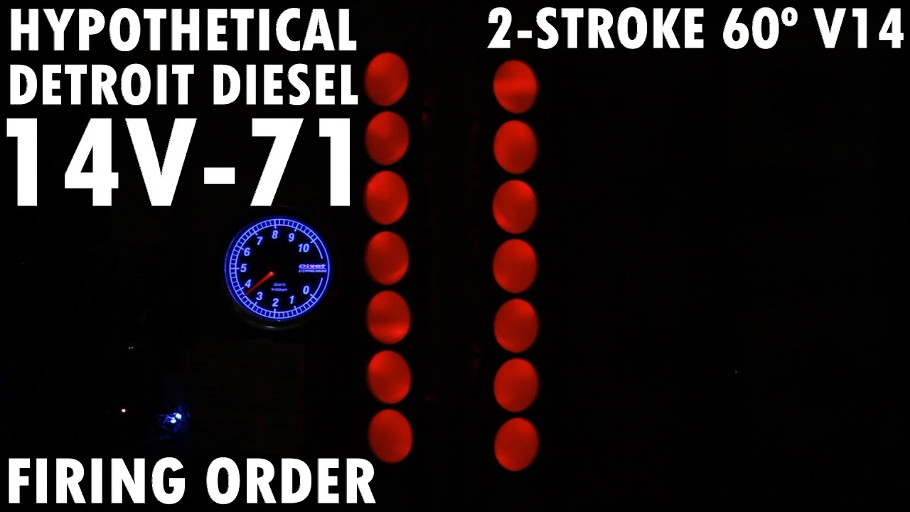Hypothetical Detroit Diesel 2 stroke 60º V14 AudioVisual demo 14V-71, 14V-92, oddfire RPM sweep