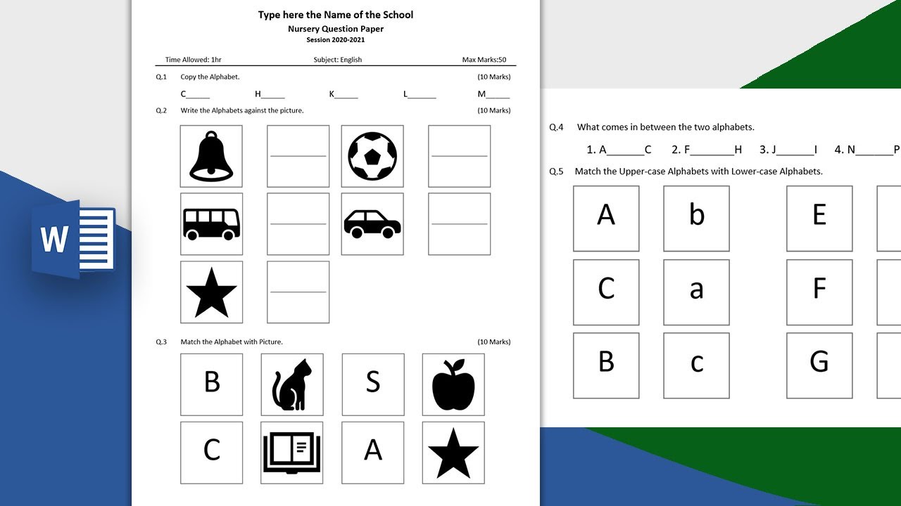 How to Create English question paper for nursery class in ms word 2019