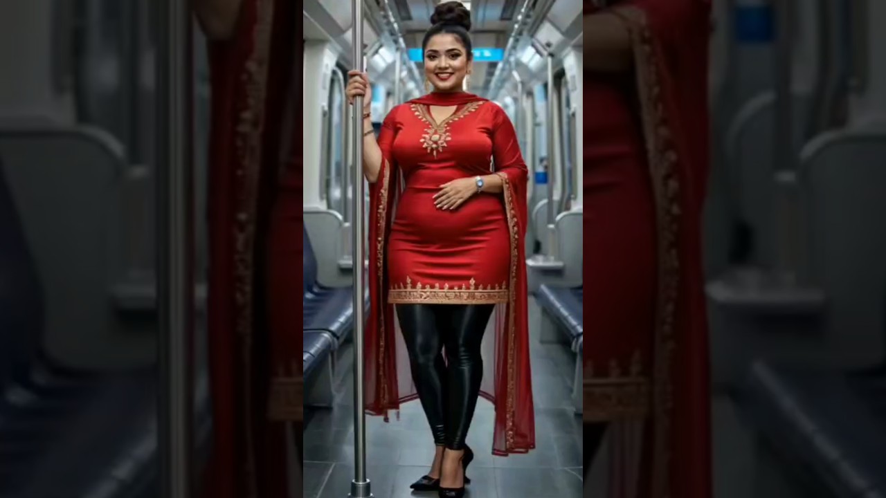 Desi Diva in Metro Style 🚇✨| Bold & Beautiful Look in Red & Black Fusion #Shorts #DesiFashion