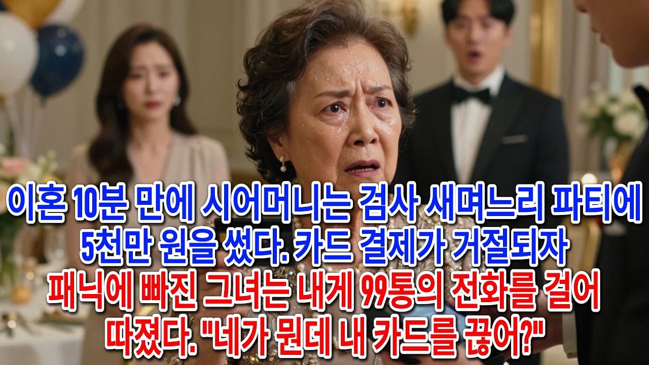 이혼 10분 만에 시어머니는 검사 새며느리 파티에 5천만 원을 썼다. 카드 결제가 거절되자 패닉에 빠진 그녀는 내게 99통의 전화를 걸어 따졌다. 