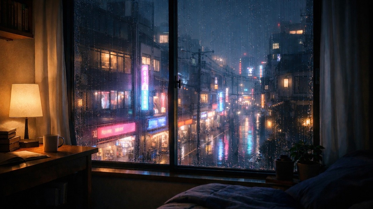 Rain Sounds & Thunderstorm by the Window 🌧️⚡| Cozy City Night for Sleep & Study (No Music)