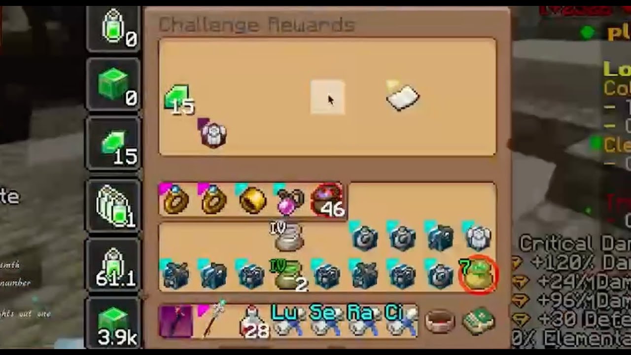 Pulling a Mythic from a Challenge Chest in Wynncraft, the generationally fumbling the identification