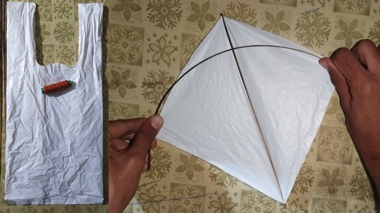 How To Make A Kite With Plastic Bag Broom Sticks ll Shopper Kite Banay Ka Tarika ll Kite Making 