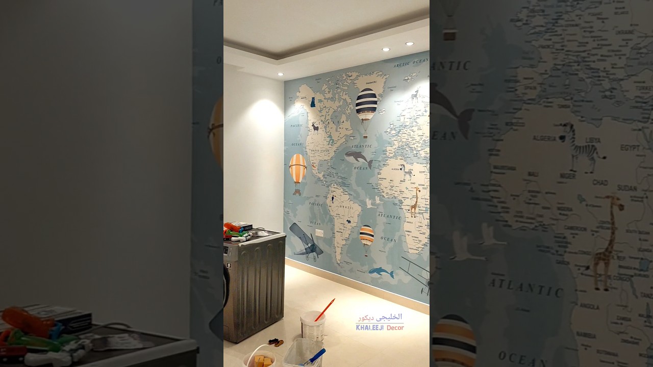 worldmap Installation in children's Room | wall mural | 3d wallpaper