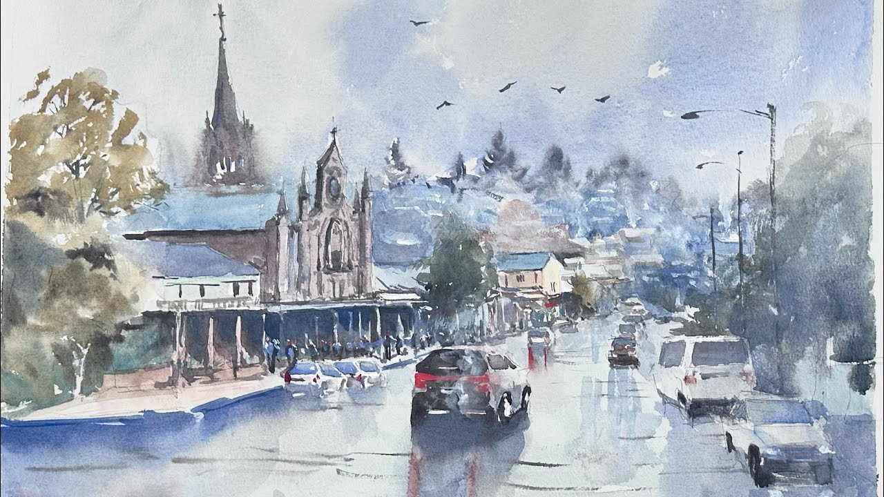2 Key techniques to Paint a Rainy day Scene in Watercolor: Mood and Reflection