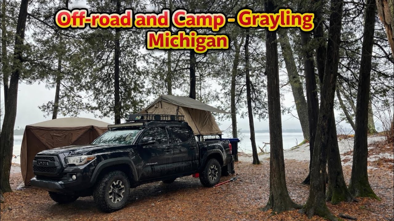 Off-roading on a Military Base - Winter Truck Camping Northern Michigan