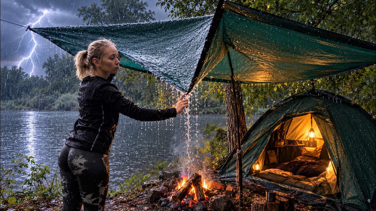 🌧️A Riverbank Camping Trip in a Heavy Storm: 2 Days I Will Never Forget | ASMR ⚡🌧️