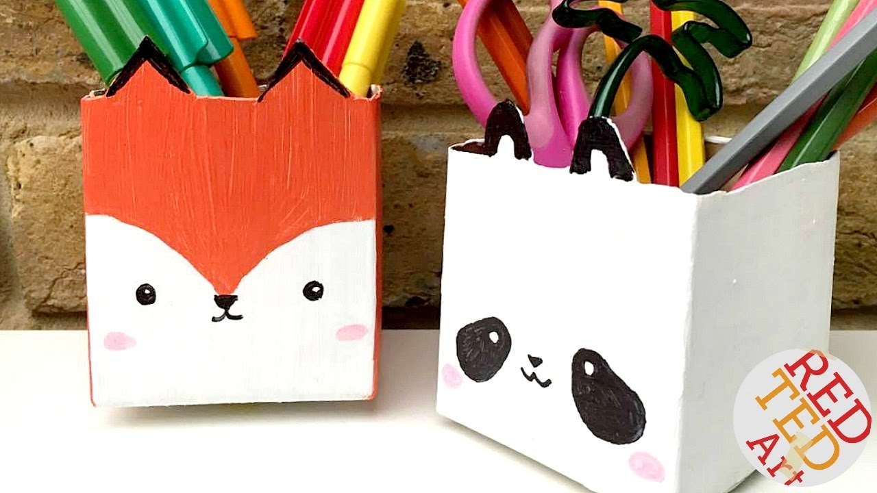 Kawaii Juice Carton Pen Pots - Stationery DIY - Back to School Crafts