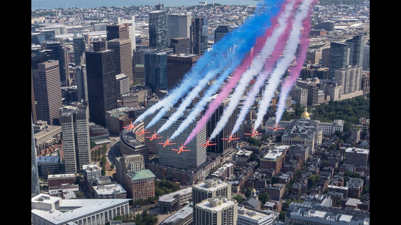 Royal Air Force Red Arrows streak over Boston for America's 250th