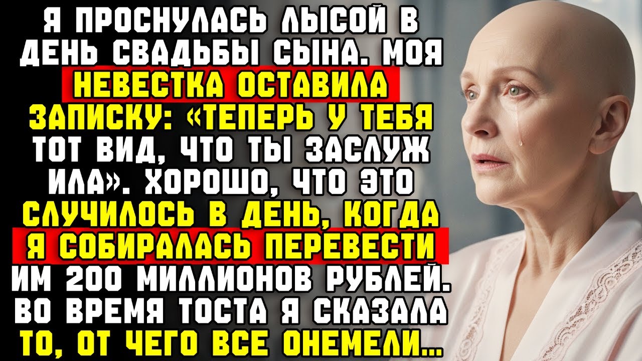 Я проснулась лысой в день свадьбы сына. Невестка оставила записку: «Вот образ, который ты…»