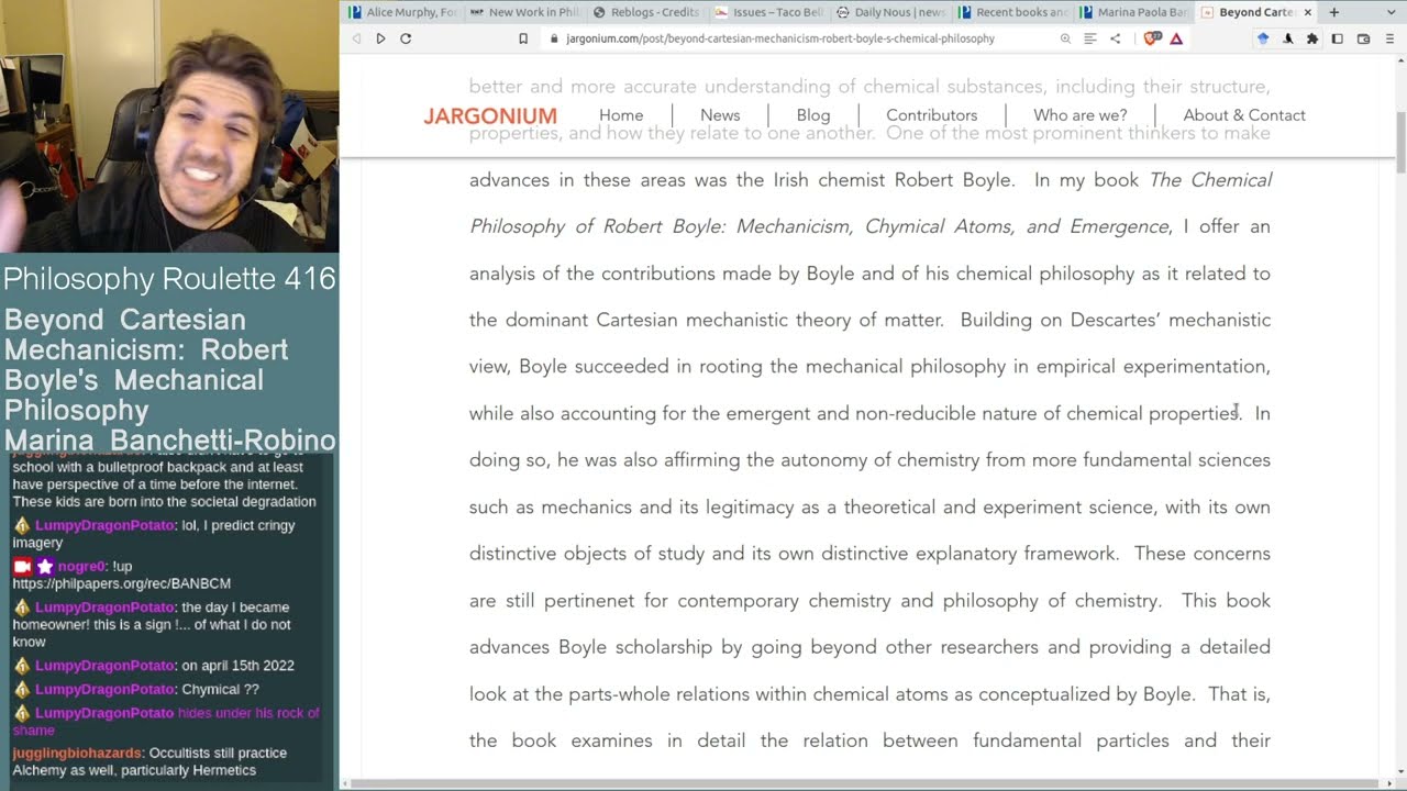Philosophy Roulette 416 - Beyond Cartesian Mechanism: Robert Boyle's Mechanical Philosophy. Marina P