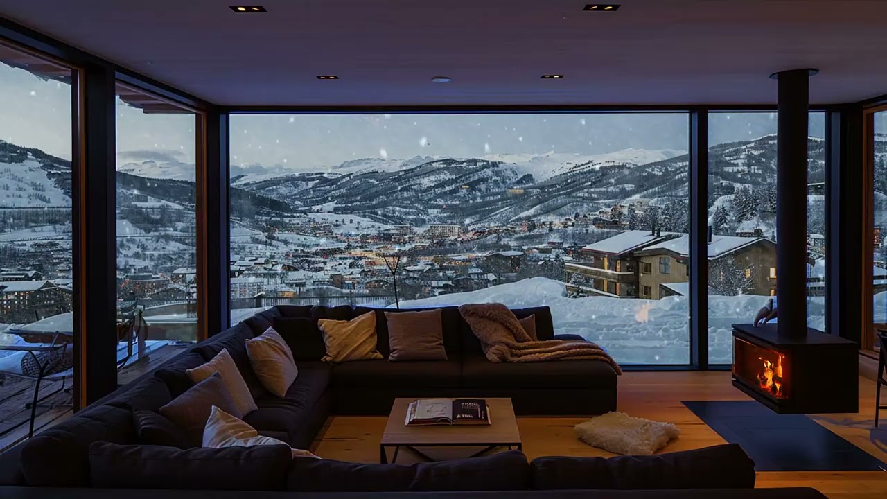 ASMR Winter Ambience to Calm the Nervous System with Soft Wind, Snowfall and Fireplace Sounds