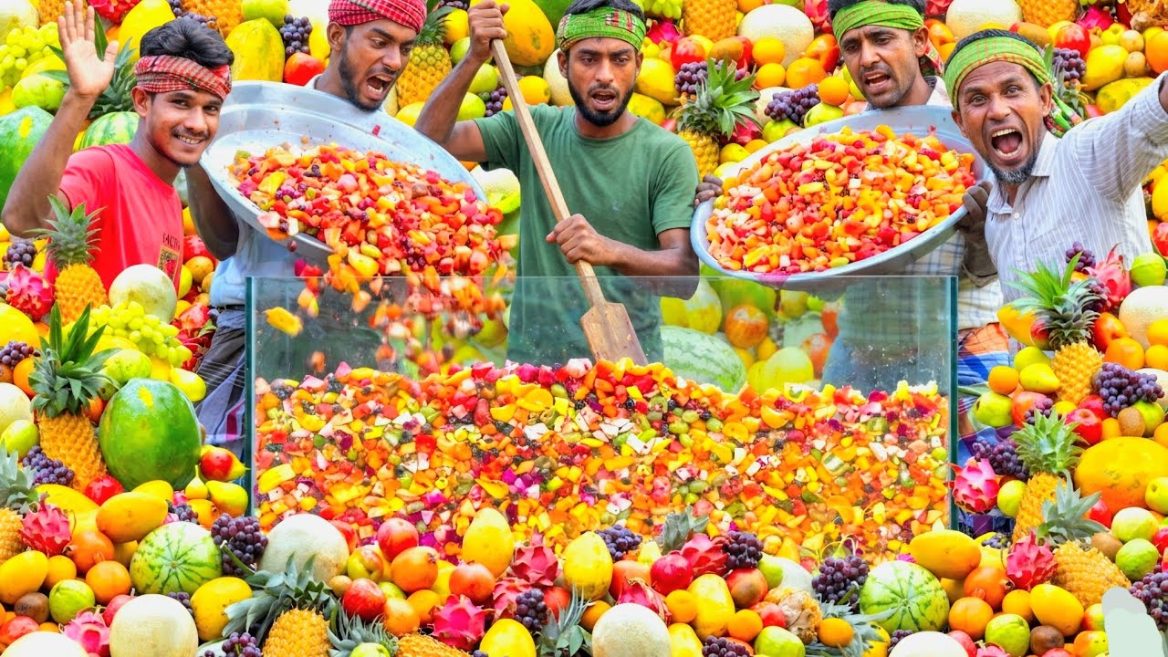 বিশাল ড্রামে ফলের শরবত তৈরি ও বিতরণ | Huge Mixed Fruit Juice Making & Distribution in Village.