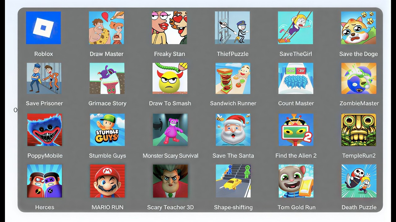 Roblox,Freaky Stan ,Sprunki survival,Save The House,Shape Shifting,Temple Rub 2