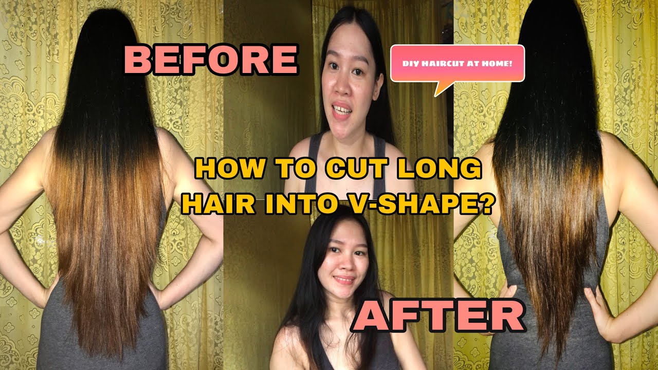 HOW TO CUT LONG HAIR INTO V-SHAPE? | DIY HAIRCUT AT HOME | Rizel Dy