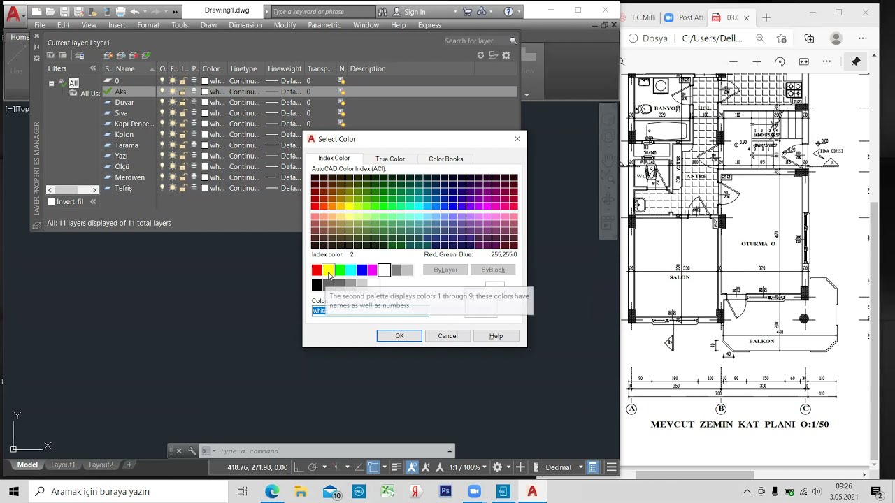 Autocad 2D Zemin Kat Planı Çizimi Ders 1 (Aksların Çizimi) -2021