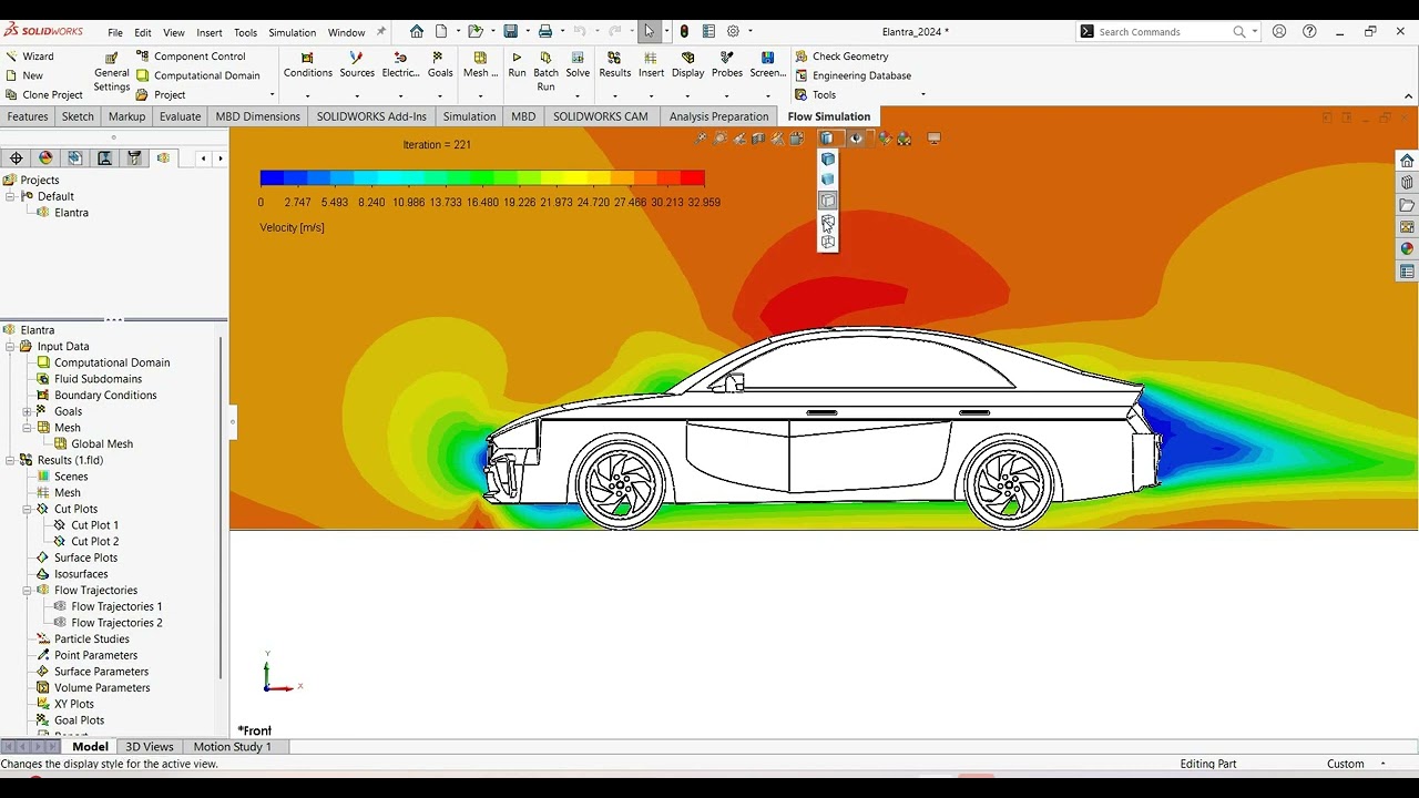 Presenting the results of the simulation of aerodynamics by using SolidWorks