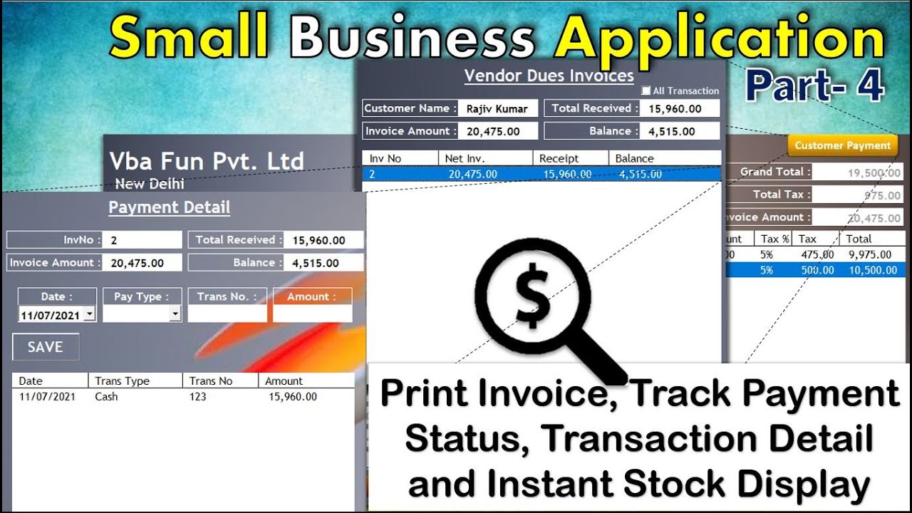 Small Business Application Pt-4 | Sale Register | Payment Tracker | Invoice | in Excel | In Hindi