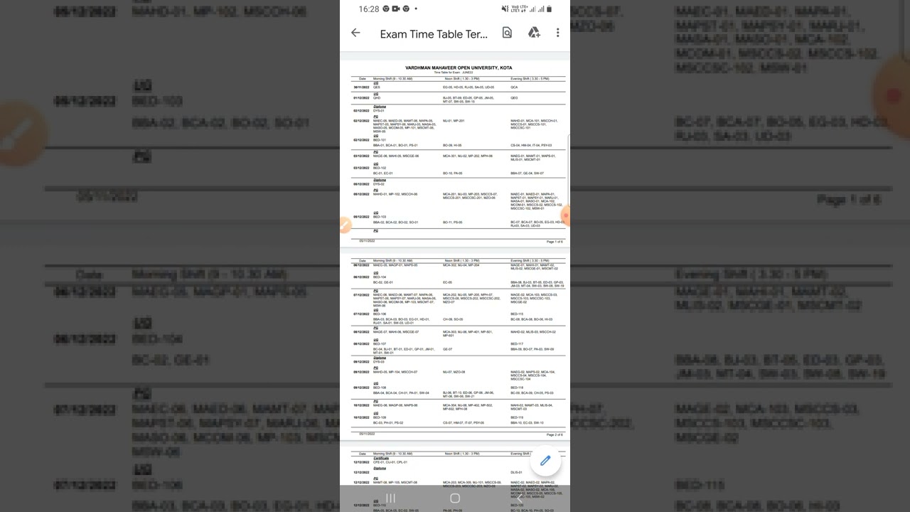 VMOU,KOTA TIME TABLE JUNE/JULY 2021/ EXAM DECEMBER 2022