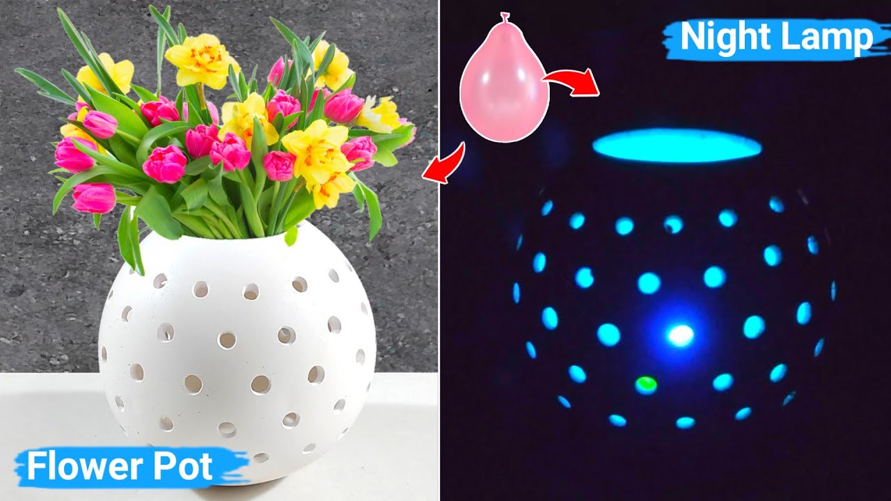 Diy flower pot with night lamp at home | Gypsum Craft Ideas | Flower Pot & Night Lamp