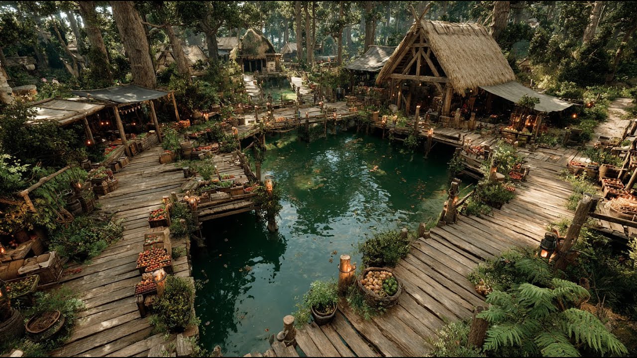 Whispering Waters Market | Medieval Fantasy Music & Animated Ambience