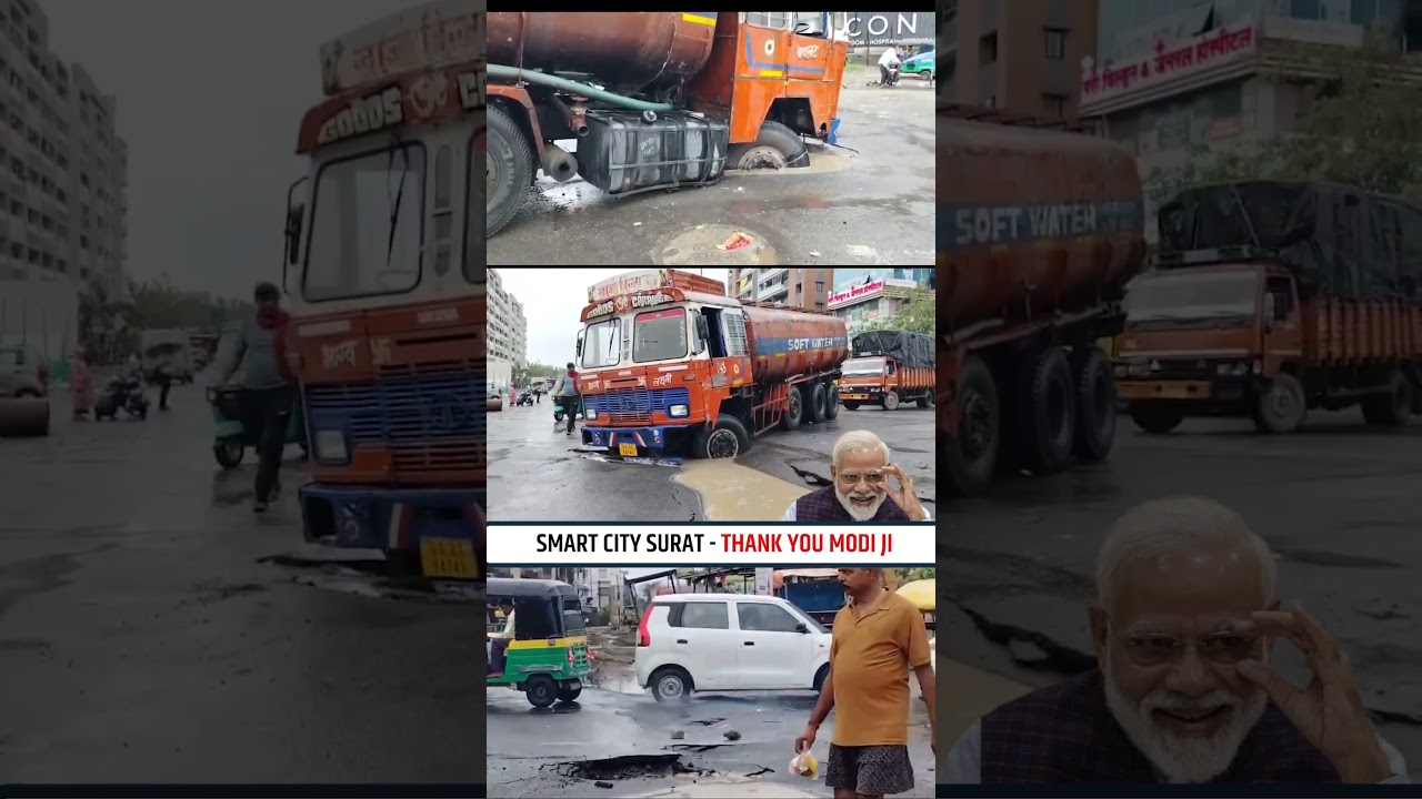 Visuals from Smart City Surat after the first monsoon rain. Thank you, Modi ji.