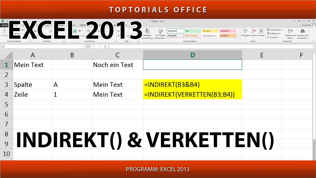 INDIREKT und VERKETTEN ganz einfach(Excel)