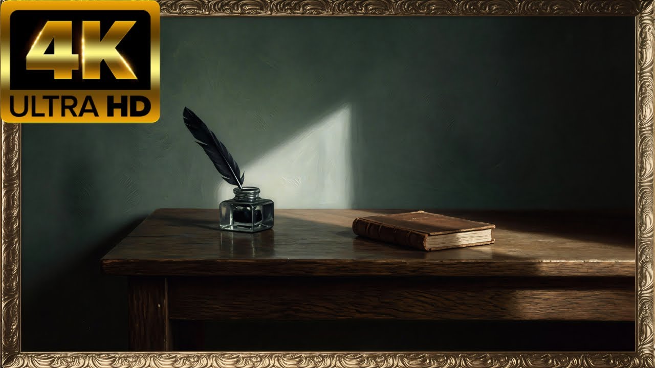 The Scholar's Silence: 4K Dark Academia Art for TV (Old Gold Frame)