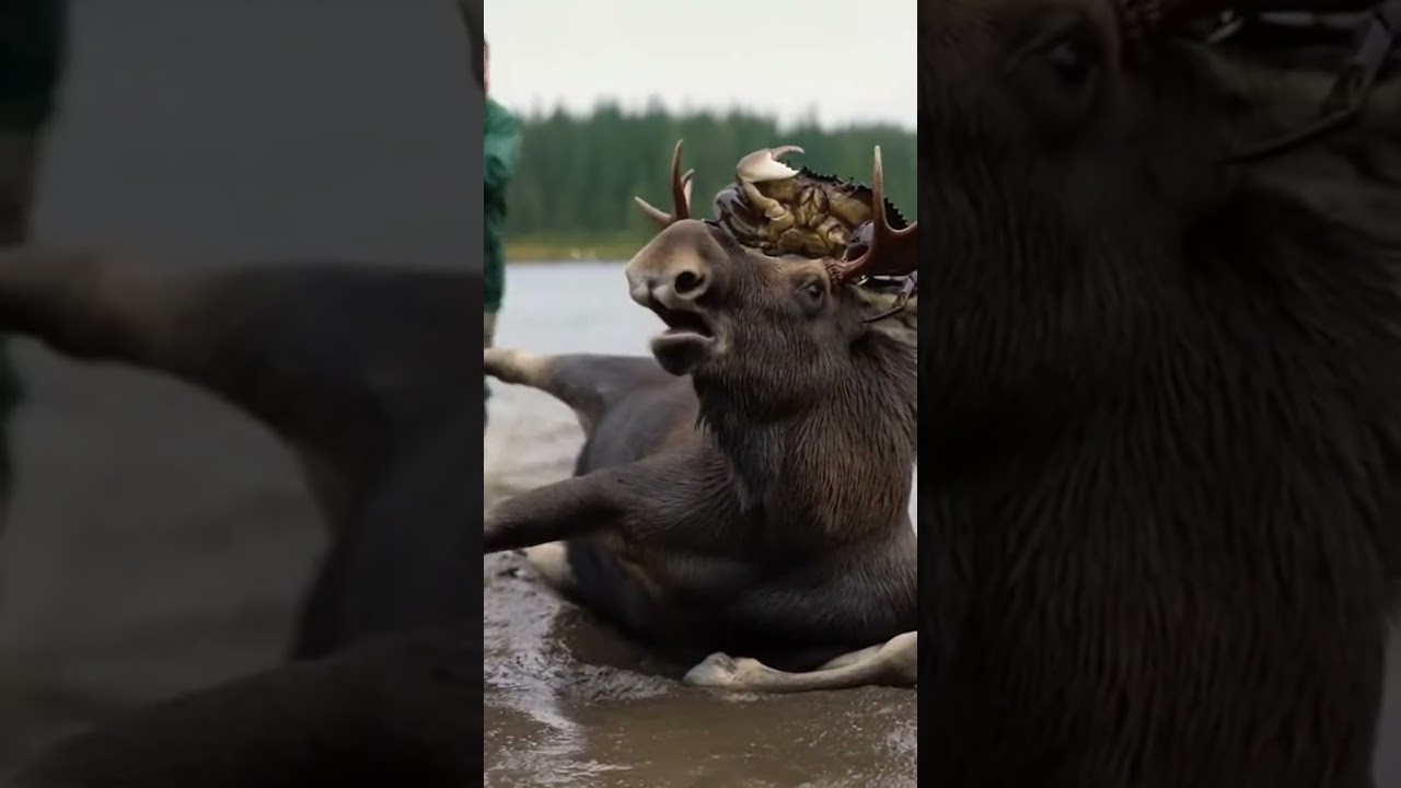 Moose Rescue Drama Man Smash Giant Crab Epic Battle Unfolds 