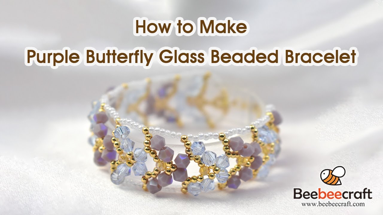 Beebeecraft Purple Butterfly Glass Beaded Bracelet