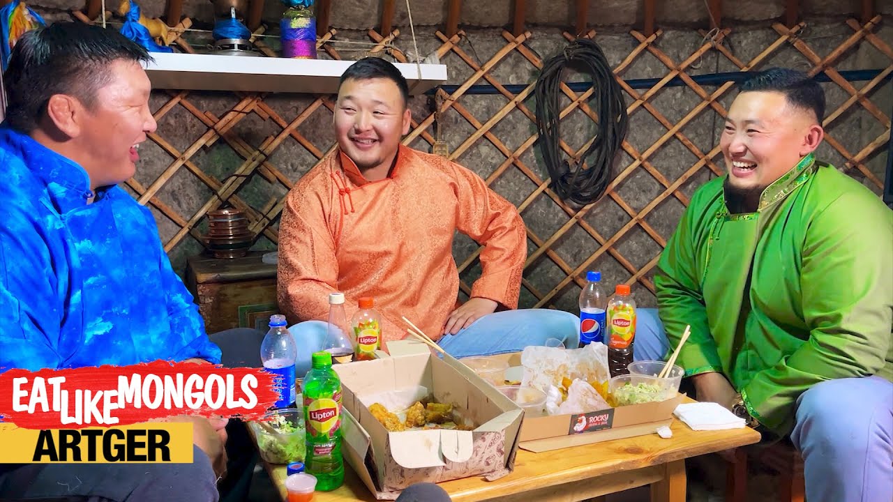 MEGA Snack for MEGA-Sized Mongolian Wrestlers! FRIED CHICKEN AND PIZZA | Eat Like Mongols