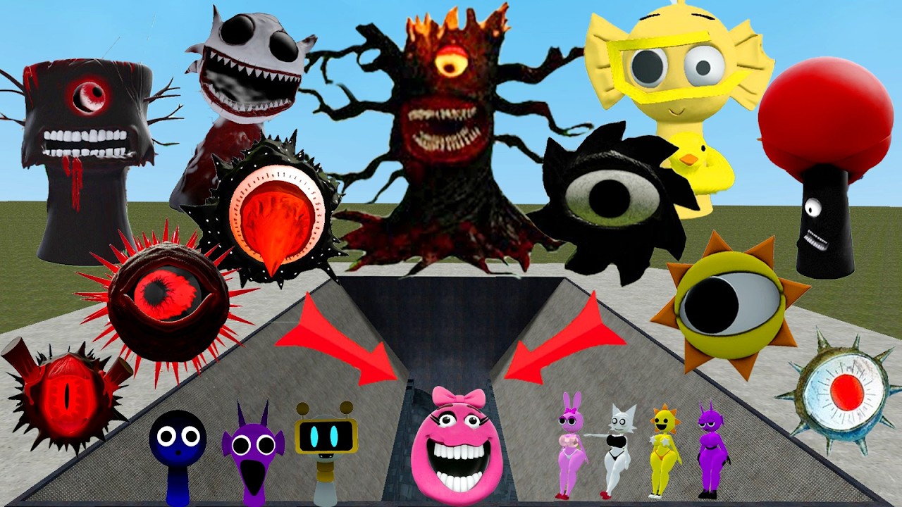 GIANT SHREDDER DESTROY SPRUNKI MR SUN MOON TREE FUN COMPUTER ALL PHASE EVOLUTION in Garry's Mod