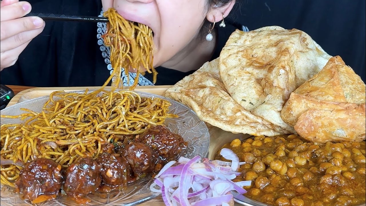 Eating Chole Bhature, Manchurian & noodles