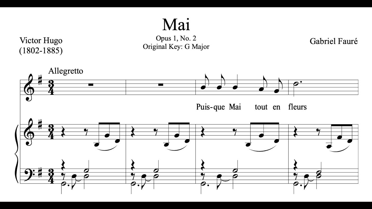 Mai (G Major), Gabriel Fauré, Piano Accompaniment.