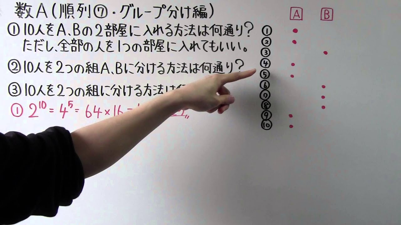 【高校数学】　　数A－１３　　順列⑦　・　グループ分け編