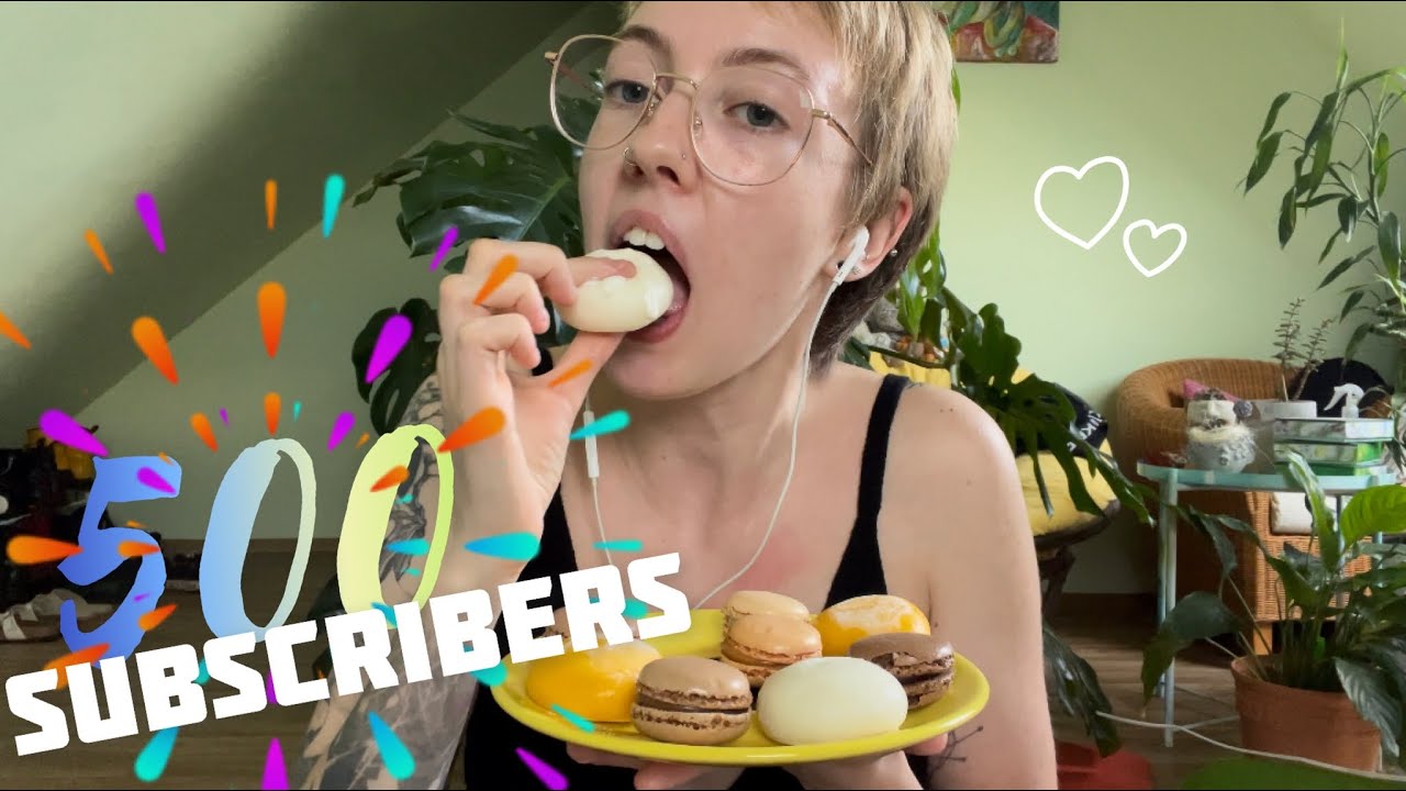 ASMR || 500 Abo Spacial 🎉🥳 Q&A + Mochi, Macaron eating 😋 {eating sounds, english whispering}