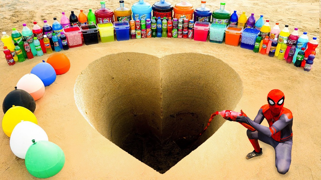 How to make Heart pit with Cement, Giant Coca Cola, Mtn Dew, Pepsi, Fanta vs Mentos & Popular Sodas