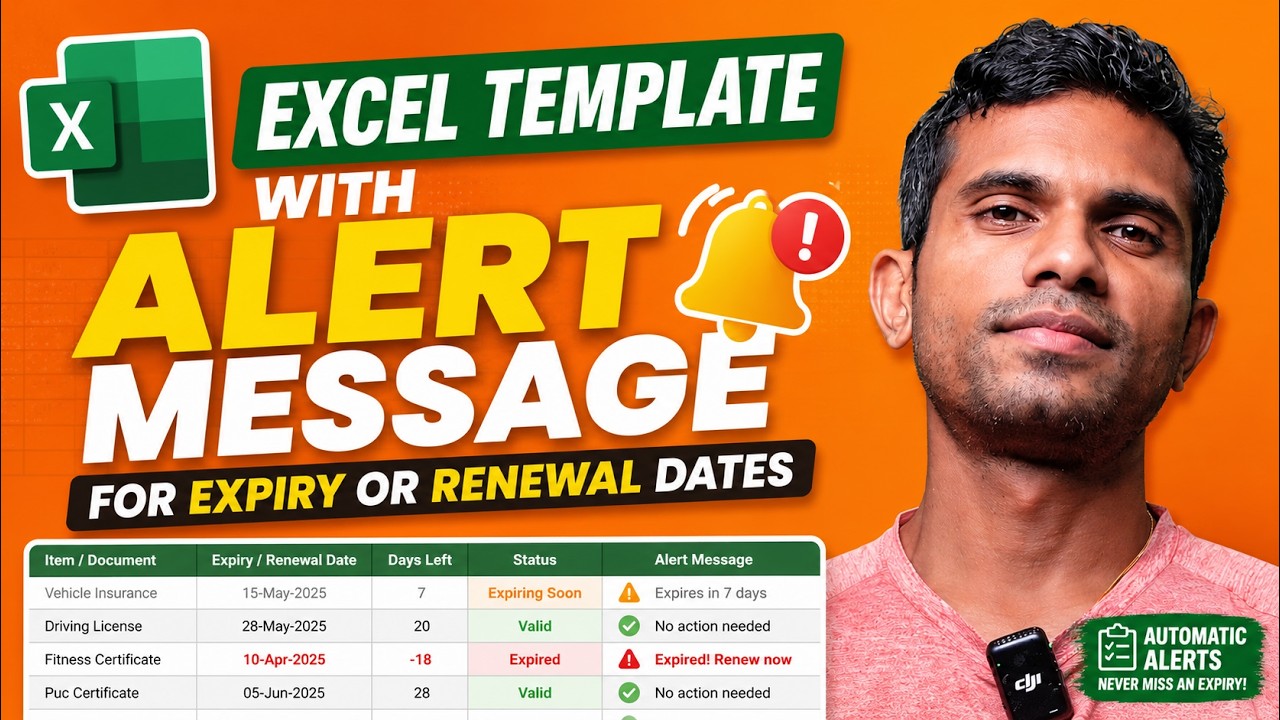 Excel Template with Alert Message for Expiry or Renewal Dates
