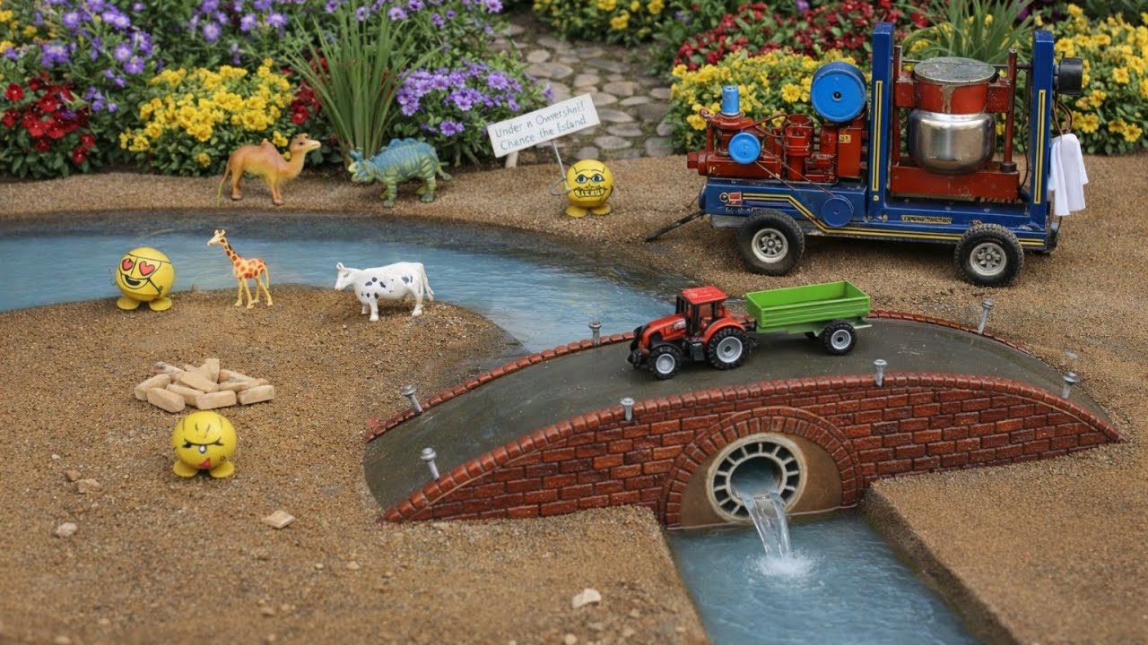 DIY Mini Tractor Making Real Concrete Bridge | Underground Home Pipe Science Project | @topminigear